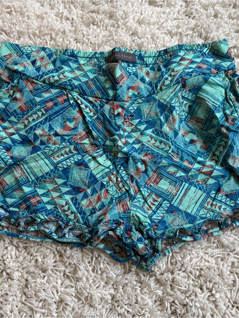 Kendall & Kylie Teal and Navy Abstract Print Shorts